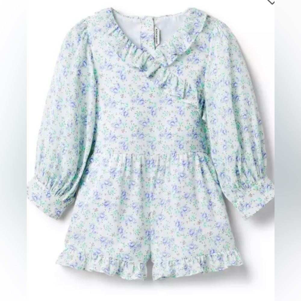 Janie and Jack Light Mint Floral Romper with Lavender Accents
